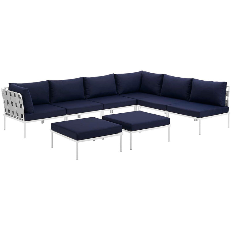 Harmony 8 Piece Outdoor Patio Aluminum Sectional Sofa Set - White Navy