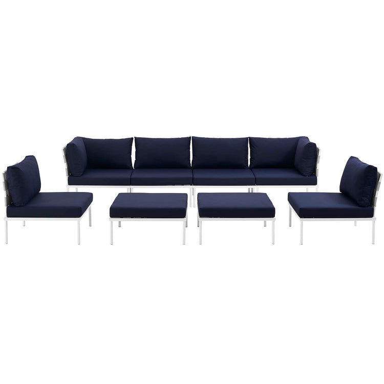 Harmony 8 Piece Outdoor Patio Aluminum Sectional Sofa Set - White Navy