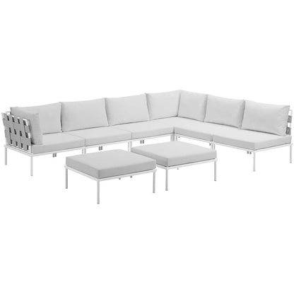 Harmony 8 Piece Outdoor Patio Aluminum Sectional Sofa Set - White White