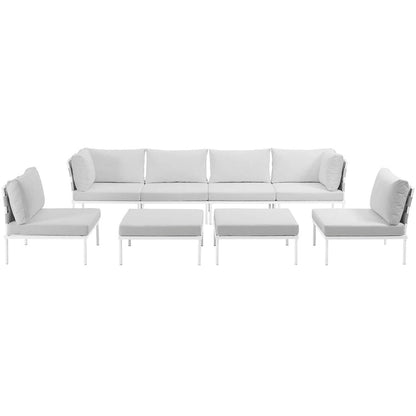 Harmony 8 Piece Outdoor Patio Aluminum Sectional Sofa Set - White White
