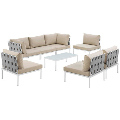 Harmony 8 Piece Outdoor Patio Aluminum Sectional Sofa Set - White Beige