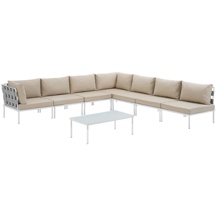 Harmony 8 Piece Outdoor Patio Aluminum Sectional Sofa Set - White Beige
