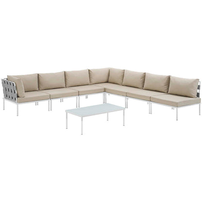 Harmony 8 Piece Outdoor Patio Aluminum Sectional Sofa Set - White Beige