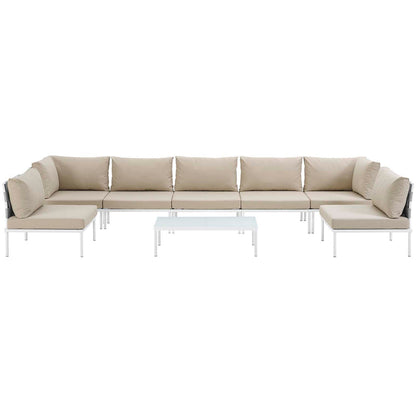 Harmony 8 Piece Outdoor Patio Aluminum Sectional Sofa Set - White Beige