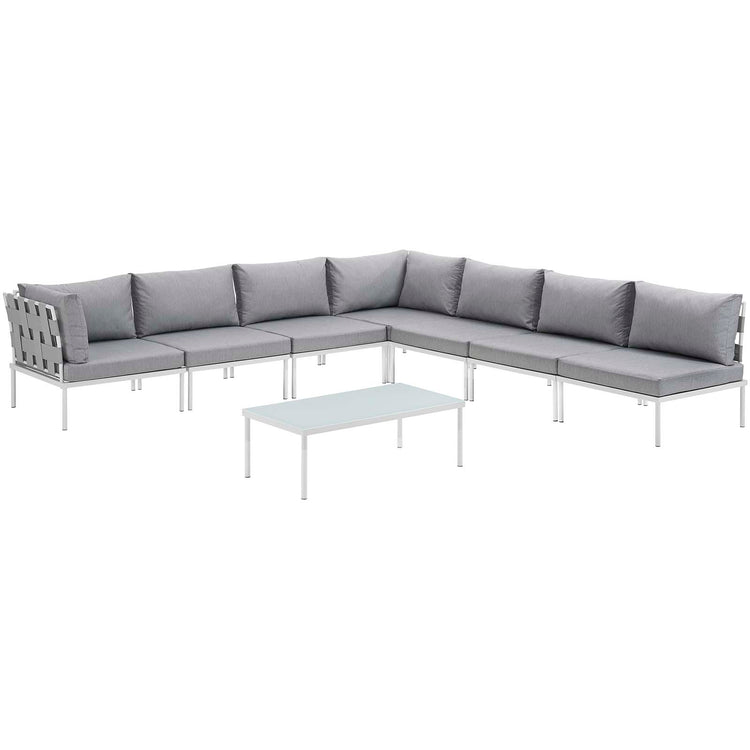 Harmony 8 Piece Outdoor Patio Aluminum Sectional Sofa Set - White Gray