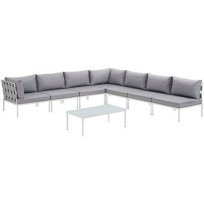 Harmony 8 Piece Outdoor Patio Aluminum Sectional Sofa Set - White Gray