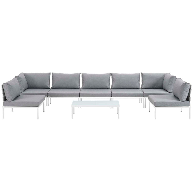 Harmony 8 Piece Outdoor Patio Aluminum Sectional Sofa Set - White Gray