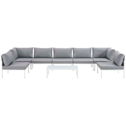 Harmony 8 Piece Outdoor Patio Aluminum Sectional Sofa Set - White Gray