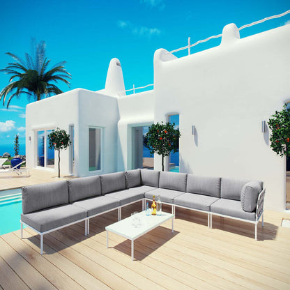 Harmony 8 Piece Outdoor Patio Aluminum Sectional Sofa Set - White Gray