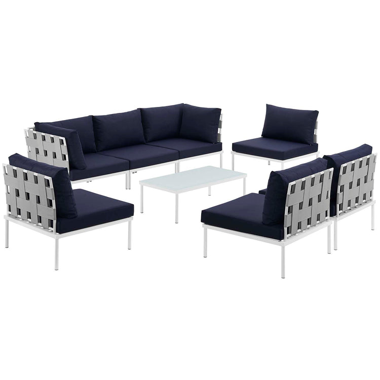 Harmony 8 Piece Outdoor Patio Aluminum Sectional Sofa Set - White Navy