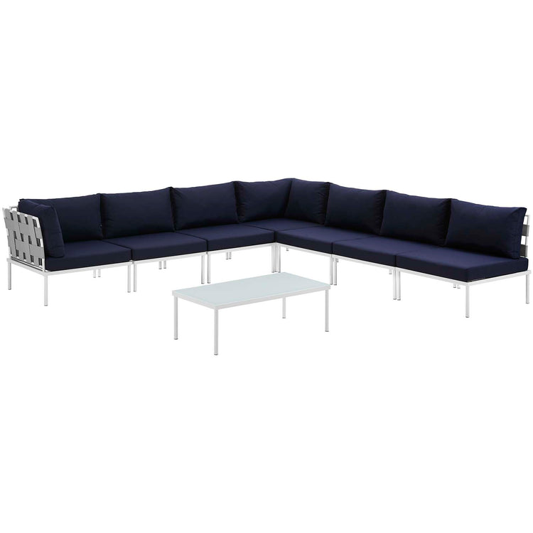 Harmony 8 Piece Outdoor Patio Aluminum Sectional Sofa Set - White Navy
