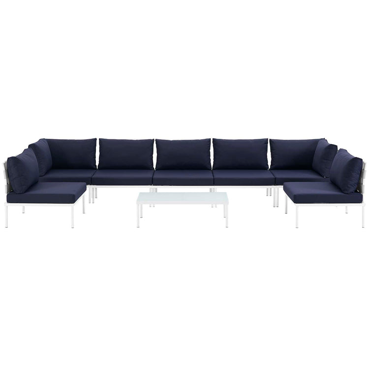 Harmony 8 Piece Outdoor Patio Aluminum Sectional Sofa Set - White Navy