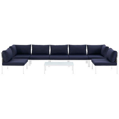 Harmony 8 Piece Outdoor Patio Aluminum Sectional Sofa Set - White Navy