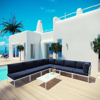 Harmony 8 Piece Outdoor Patio Aluminum Sectional Sofa Set - White Navy