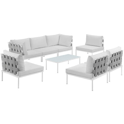 Harmony 8 Piece Outdoor Patio Aluminum Sectional Sofa Set - White White
