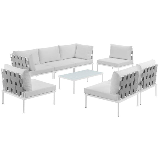 Harmony 8 Piece Outdoor Patio Aluminum Sectional Sofa Set - White White