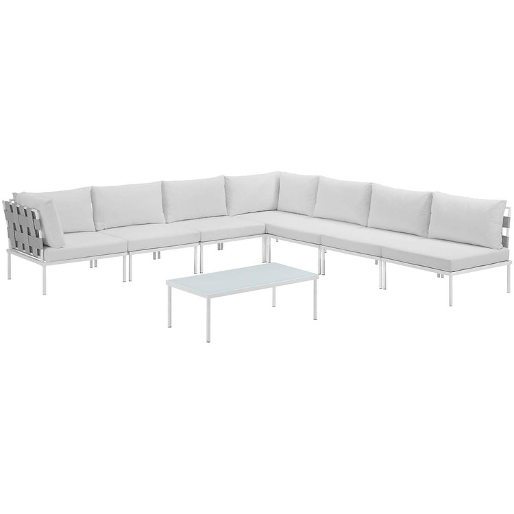 Harmony 8 Piece Outdoor Patio Aluminum Sectional Sofa Set - White White