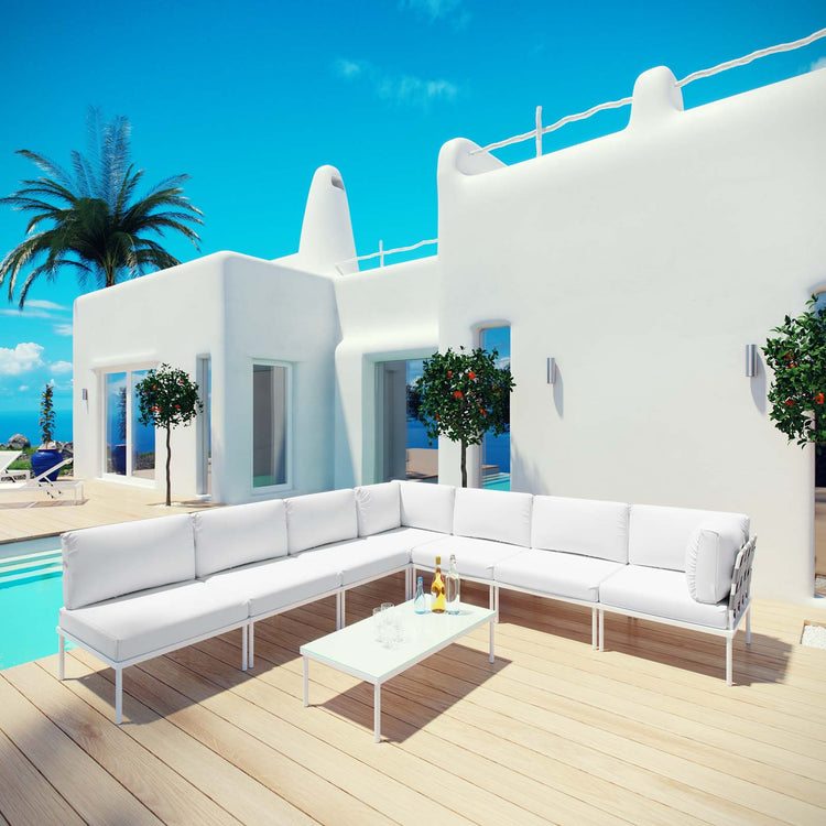 Harmony 8 Piece Outdoor Patio Aluminum Sectional Sofa Set - White White
