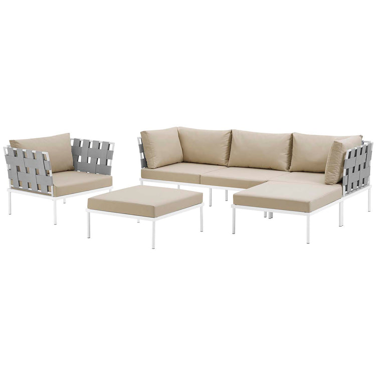 Harmony 6 Piece Outdoor Patio Aluminum Sectional Sofa Set - White Beige