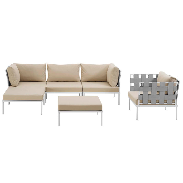 Harmony 6 Piece Outdoor Patio Aluminum Sectional Sofa Set - White Beige