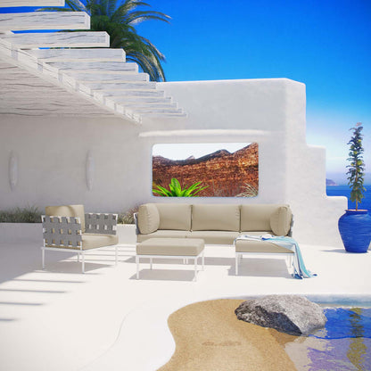 Harmony 6 Piece Outdoor Patio Aluminum Sectional Sofa Set - White Beige