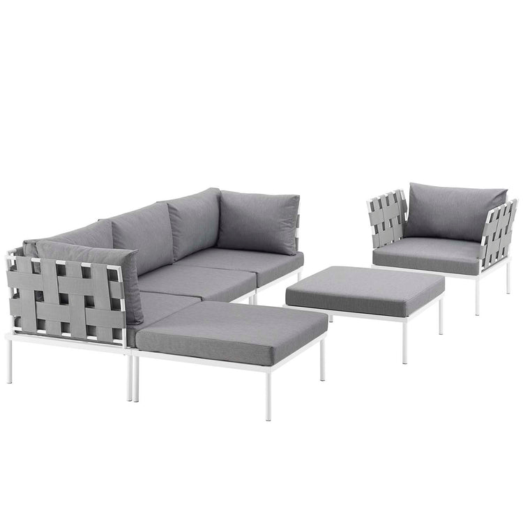 Harmony 6 Piece Outdoor Patio Aluminum Sectional Sofa Set - White Gray