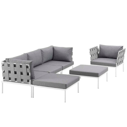 Harmony 6 Piece Outdoor Patio Aluminum Sectional Sofa Set - White Gray