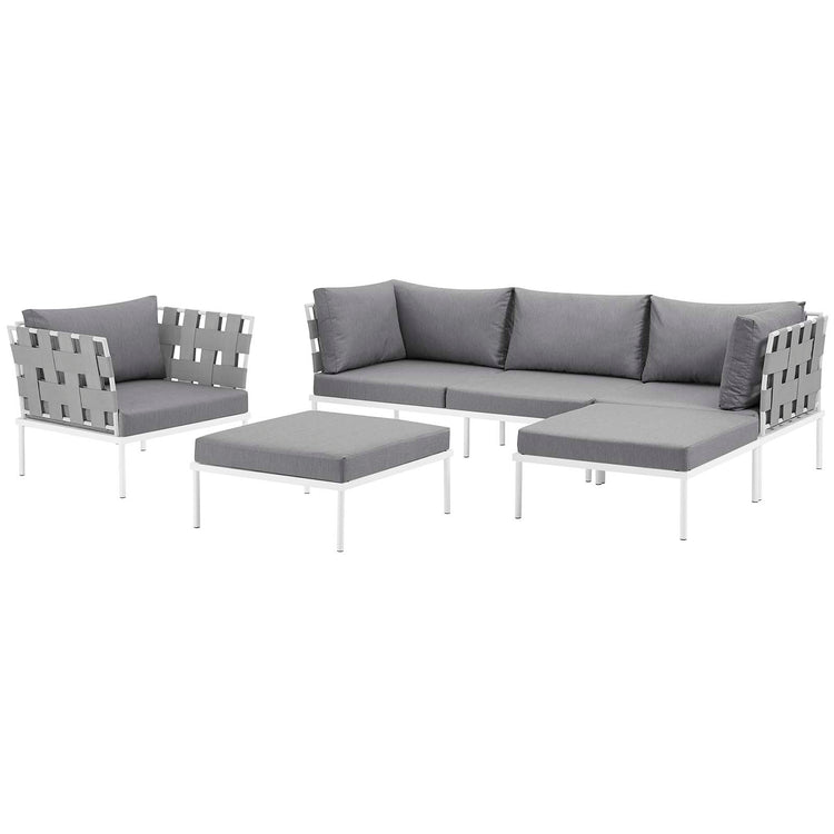 Harmony 6 Piece Outdoor Patio Aluminum Sectional Sofa Set - White Gray