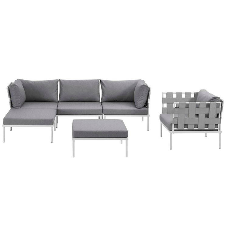 Harmony 6 Piece Outdoor Patio Aluminum Sectional Sofa Set - White Gray