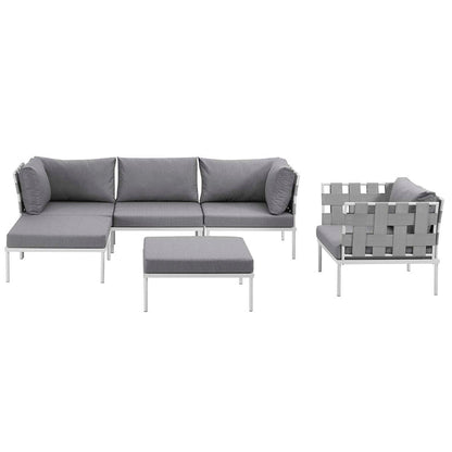 Harmony 6 Piece Outdoor Patio Aluminum Sectional Sofa Set - White Gray