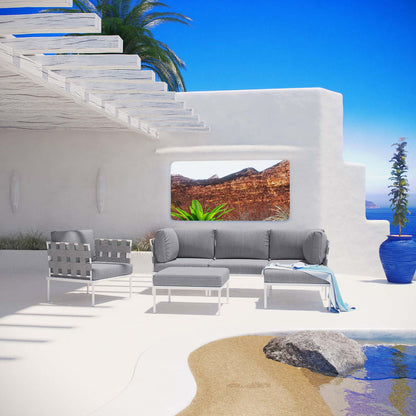 Harmony 6 Piece Outdoor Patio Aluminum Sectional Sofa Set - White Gray