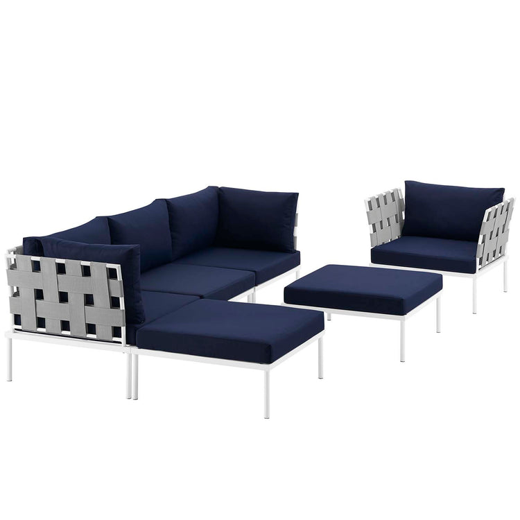 Harmony 6 Piece Outdoor Patio Aluminum Sectional Sofa Set - White Navy