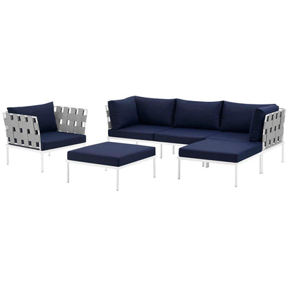 Harmony 6 Piece Outdoor Patio Aluminum Sectional Sofa Set - White Navy