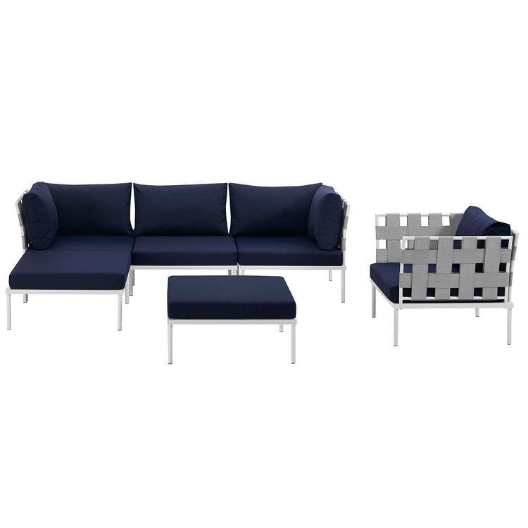 Harmony 6 Piece Outdoor Patio Aluminum Sectional Sofa Set - White Navy