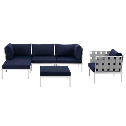 Harmony 6 Piece Outdoor Patio Aluminum Sectional Sofa Set - White Navy