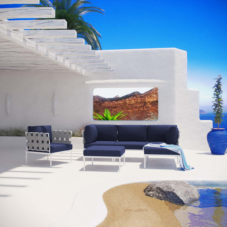 Harmony 6 Piece Outdoor Patio Aluminum Sectional Sofa Set - White Navy