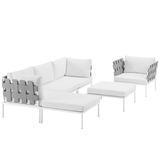 Harmony 6 Piece Outdoor Patio Aluminum Sectional Sofa Set - White White