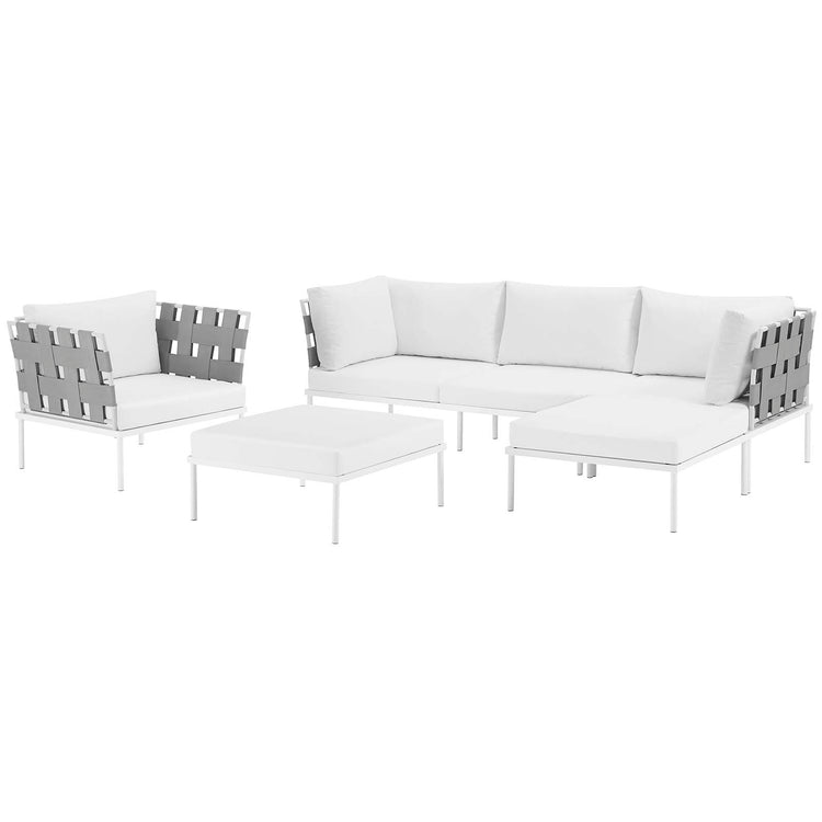 Harmony 6 Piece Outdoor Patio Aluminum Sectional Sofa Set - White White