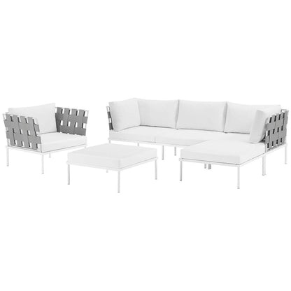 Harmony 6 Piece Outdoor Patio Aluminum Sectional Sofa Set - White White