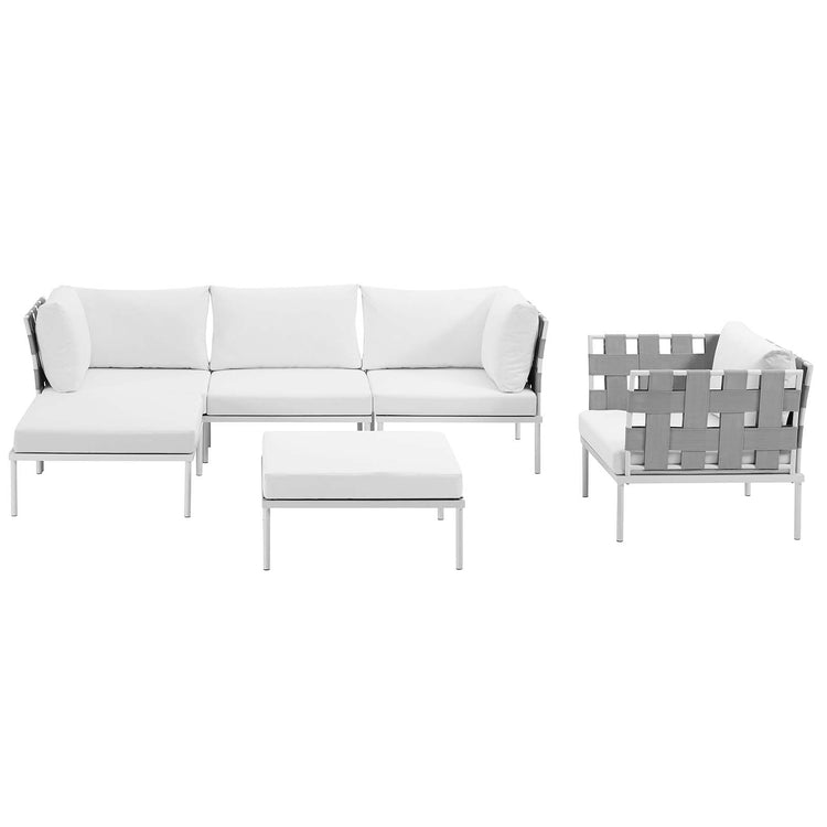 Harmony 6 Piece Outdoor Patio Aluminum Sectional Sofa Set - White White