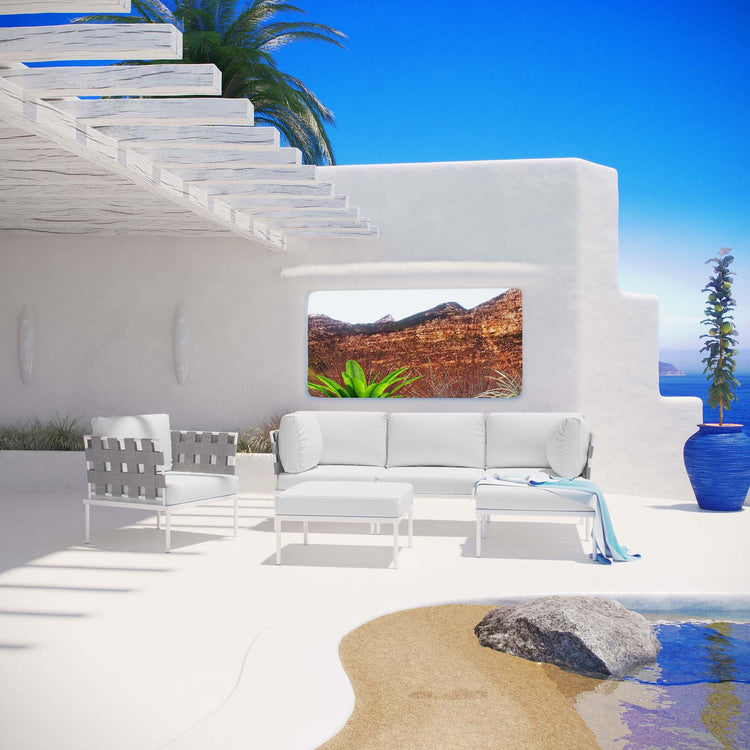 Harmony 6 Piece Outdoor Patio Aluminum Sectional Sofa Set - White White