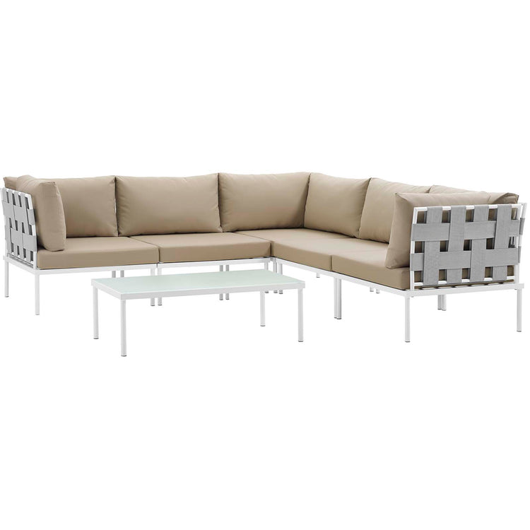 Harmony 6 Piece Outdoor Patio Aluminum Sectional Sofa Set - White Beige