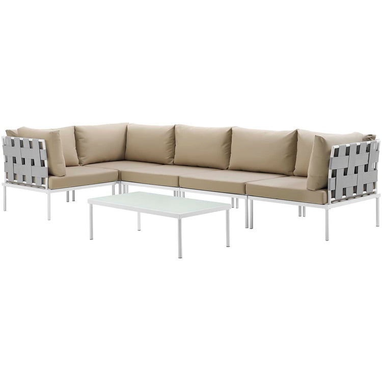 Harmony 6 Piece Outdoor Patio Aluminum Sectional Sofa Set - White Beige