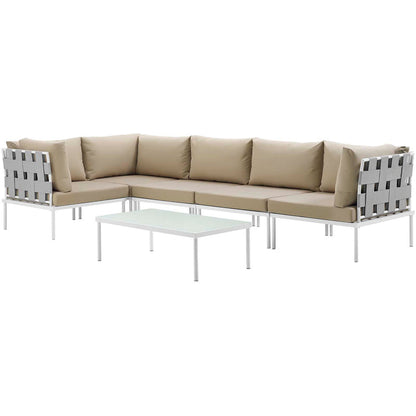 Harmony 6 Piece Outdoor Patio Aluminum Sectional Sofa Set - White Beige
