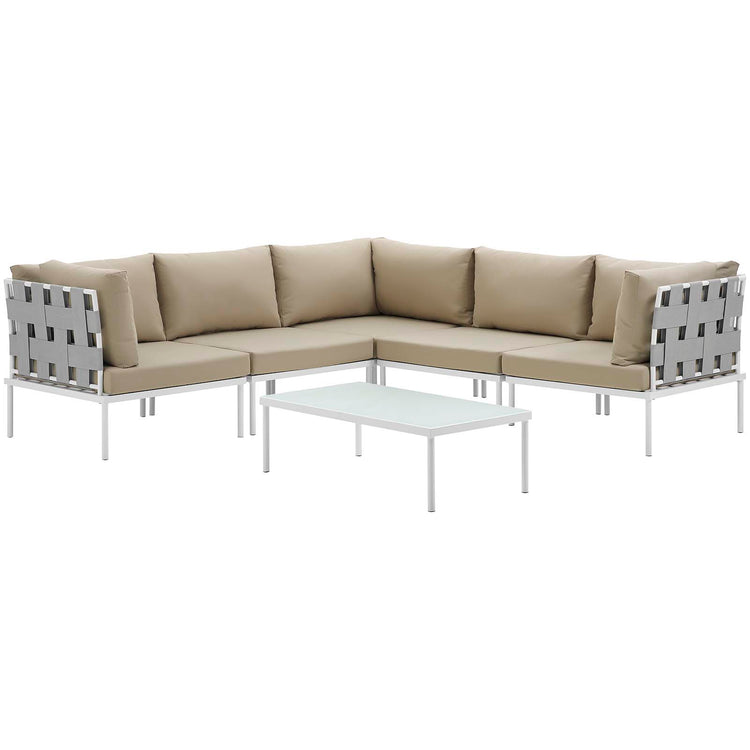 Harmony 6 Piece Outdoor Patio Aluminum Sectional Sofa Set - White Beige