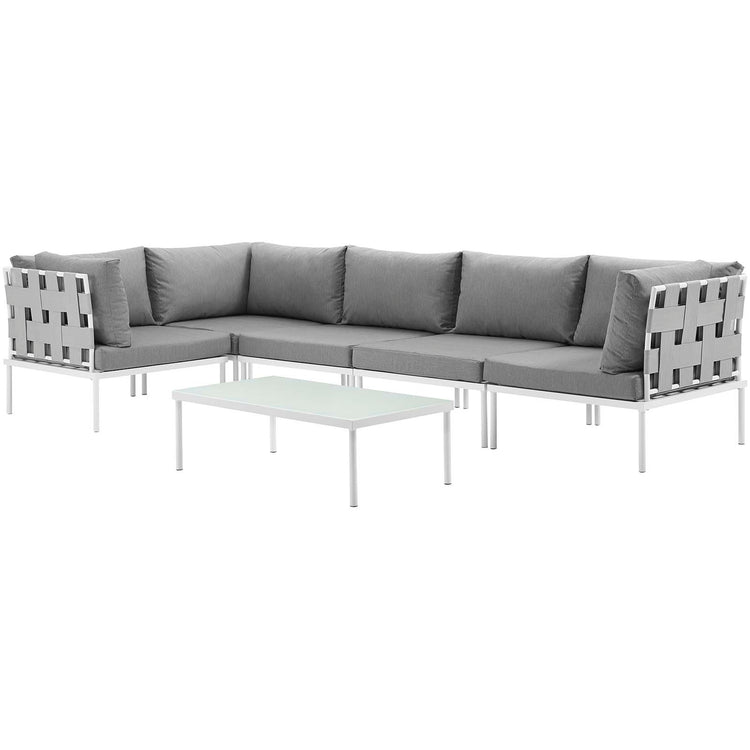 Harmony 6 Piece Outdoor Patio Aluminum Sectional Sofa Set - White Gray