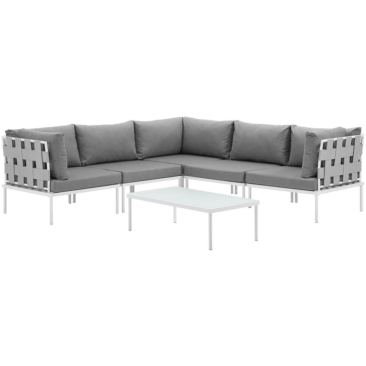 Harmony 6 Piece Outdoor Patio Aluminum Sectional Sofa Set - White Gray