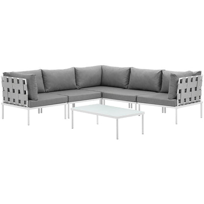 Harmony 6 Piece Outdoor Patio Aluminum Sectional Sofa Set - White Gray