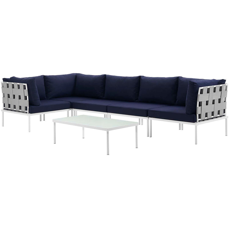 Harmony 6 Piece Outdoor Patio Aluminum Sectional Sofa Set - White Navy