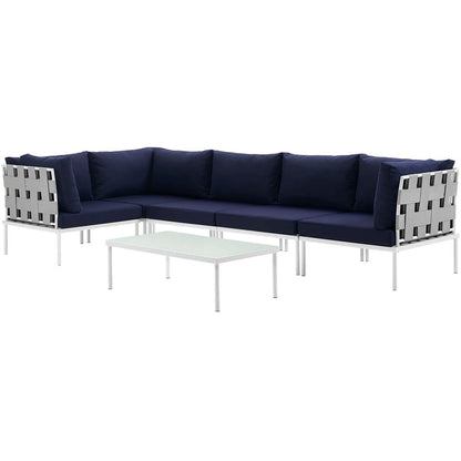 Harmony 6 Piece Outdoor Patio Aluminum Sectional Sofa Set - White Navy